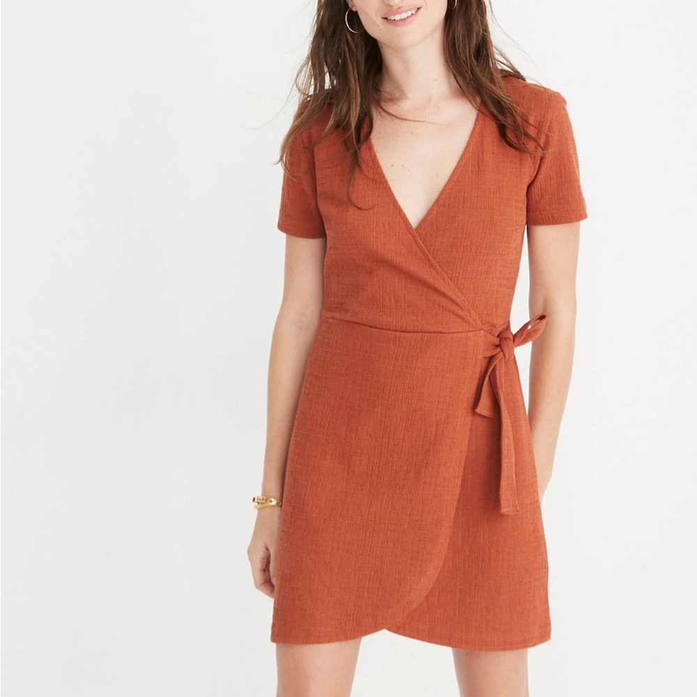 Madewell Rust Orange Wrap Mini Dress